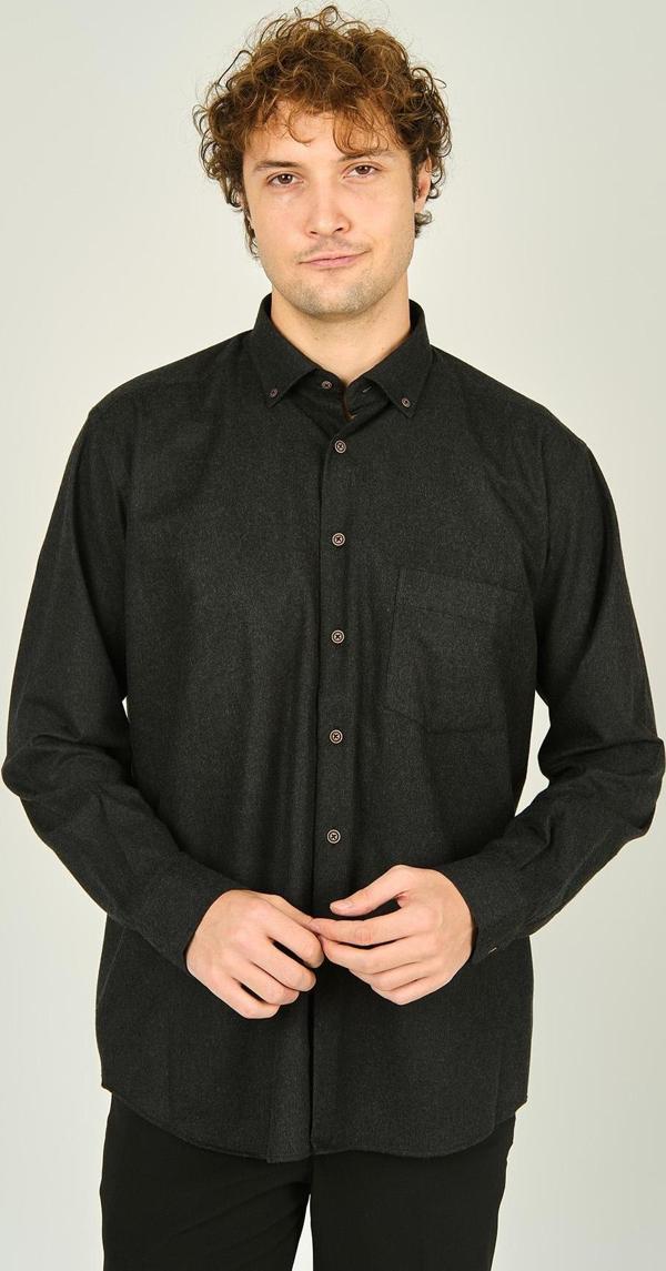 Mugi Erkek Uzun Kollu Tek Cepli %100 Pamuk Gömlek 4100 Antrasit - Image 1