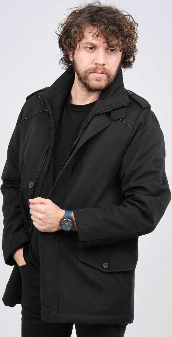 By Serco Erkek Dik Yaka Omuz Apoletli Kaban 0620592 Siyah - Image 1