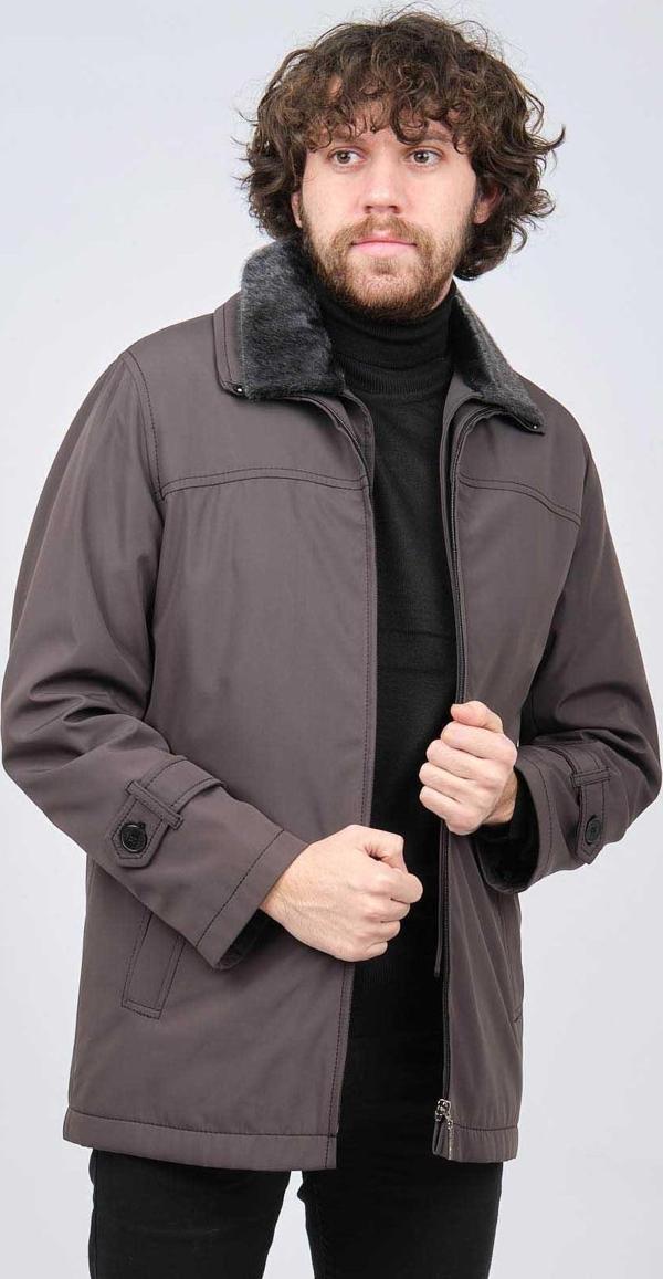 Lucas Erkek Yaka Kürklü Klasik Bondit Kaban 2650442 Gri - Image 1