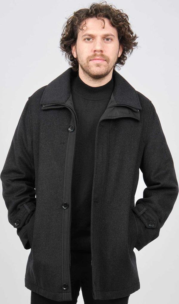 Lucas Erkek Kol Apoletli Çift Yakalı Yün Kaban 2650552 Füme - Image 1