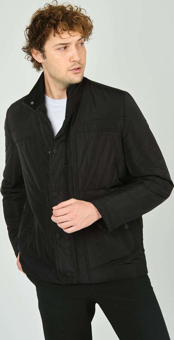 Lucas Erkek Fermuar ve Çıtçıt Kapamalı Hakim Yaka Kaban 4785 Siyah - Image 1