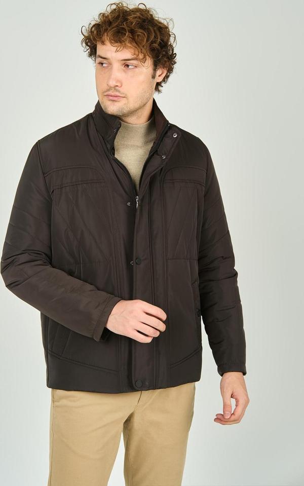 Lucas Erkek Fermuar ve Çıtçıt Kapamalı Hakim Yaka Kaban 4785 Kahverengi - Image 1