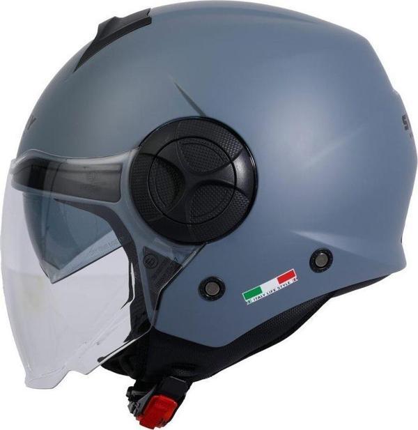 Sway 737 Şeffaf Vizörlü Güneş Gözlüklü Yarım Motosiklet Scooter Kaskı L Beden Mat Gri - Image 1