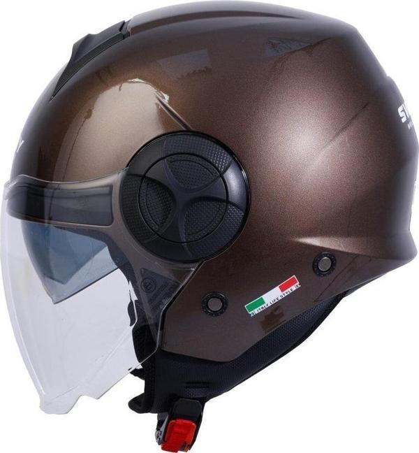 Sway 737 Şeffaf Vizörlü Güneş Gözlüklü Yarım Motosiklet Scooter Kaskı XL Beden Gloss Brown - Image 1