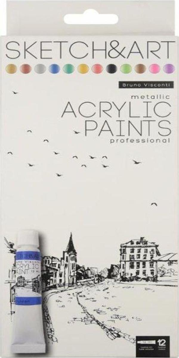 Bruno Visconti Sketch&Art Akrilik Boya Metalik Renkler 12x12ml No:70-0065 - Image 1