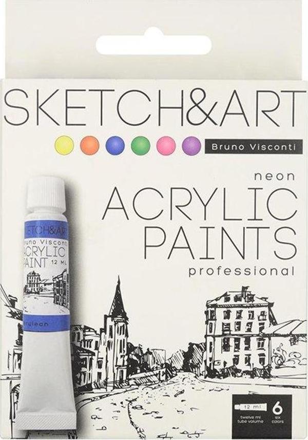 Bruno Visconti Sketch&Art Akrilik Boya Seti 6x12ml Neon Renkler No:70-0064 - Image 1