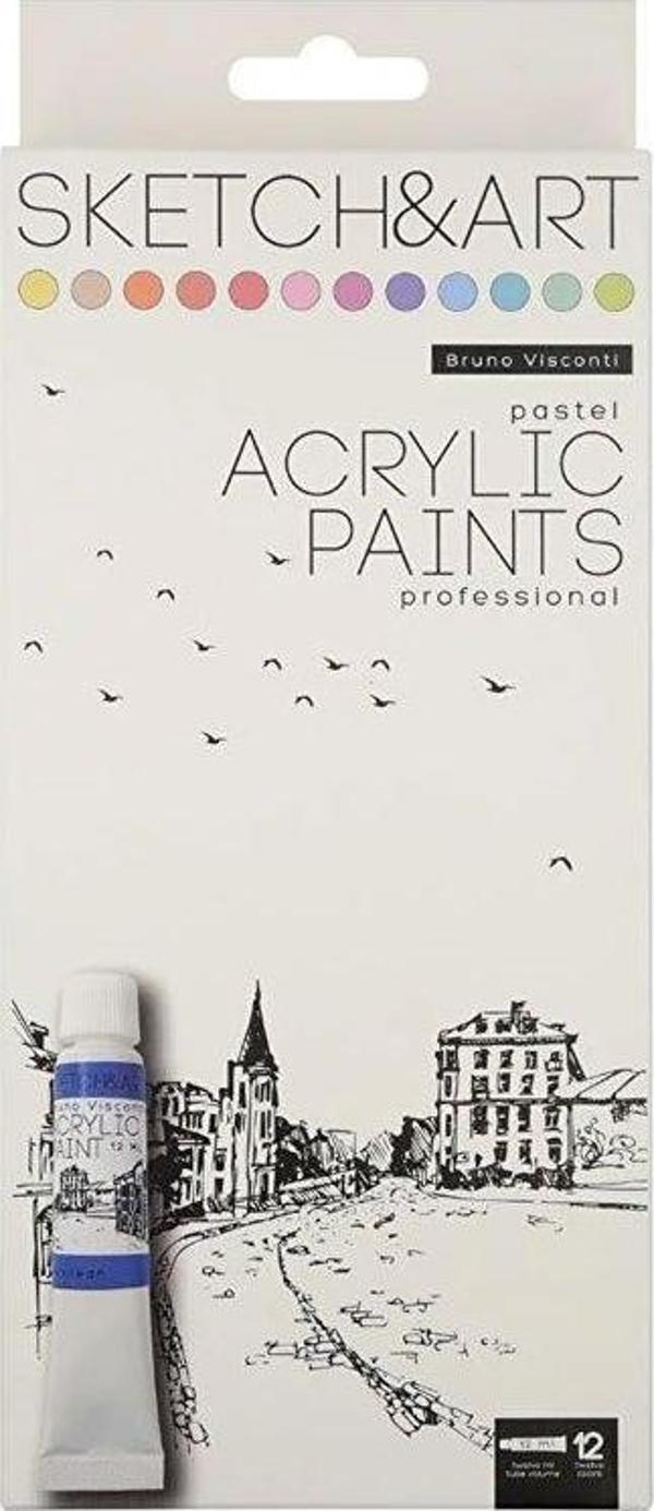 Bruno Visconti Sketch&Art Akrilik Boya Seti Pastel Renkler 12x12ml No:70-0055 - Image 1