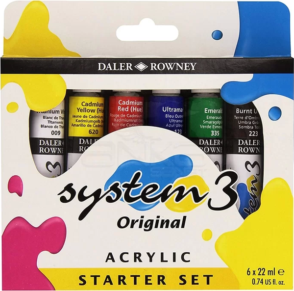 Daler Rowney System 3 Akrilik Boya Starter Set 6x22ml 129100005 - Image 1