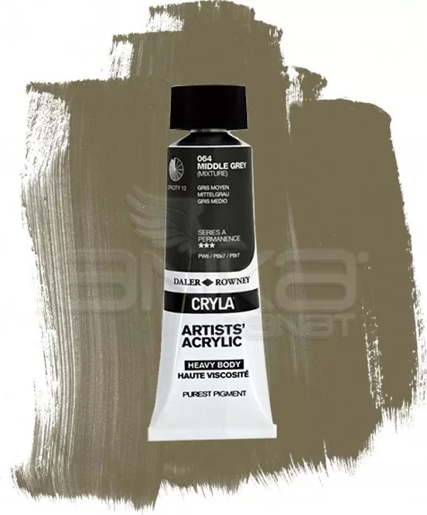 Daler Rowney Cryla Artist Akrilik Boya 75ml 064 Middle Grey Seri A - Image 1