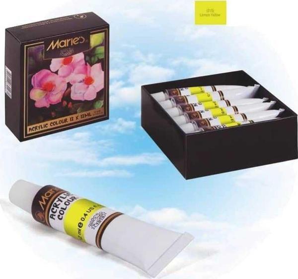Maries Akrilik Boya Tek Renk 12 ml 12'li Sarı - Image 1
