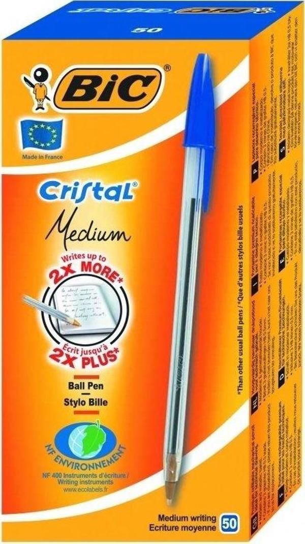 Bic Cristal Medium Mavi Tükenmez Kalem (50 li Kutu) - Image 1
