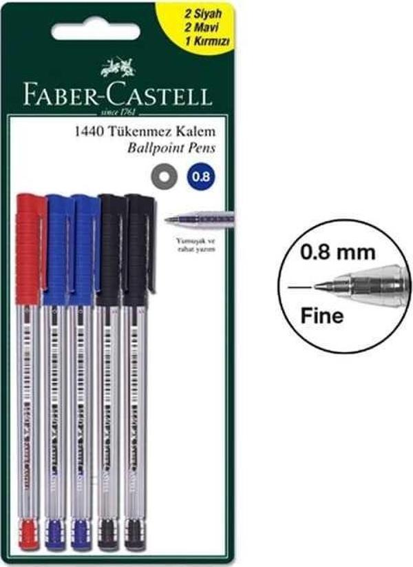 Faber Castell 1440 Tükenmez Kalem 5'li Set (2 Mavi-2 Siyah-1 Kırmızı) - Image 1