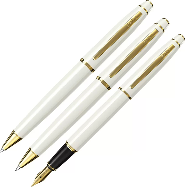 SCRİKSS 35 DOLAM KALEM+TÜKENMEZ KALEM+VERSATİL KALEM SETİ GOLD-BEYAZ - Image 1