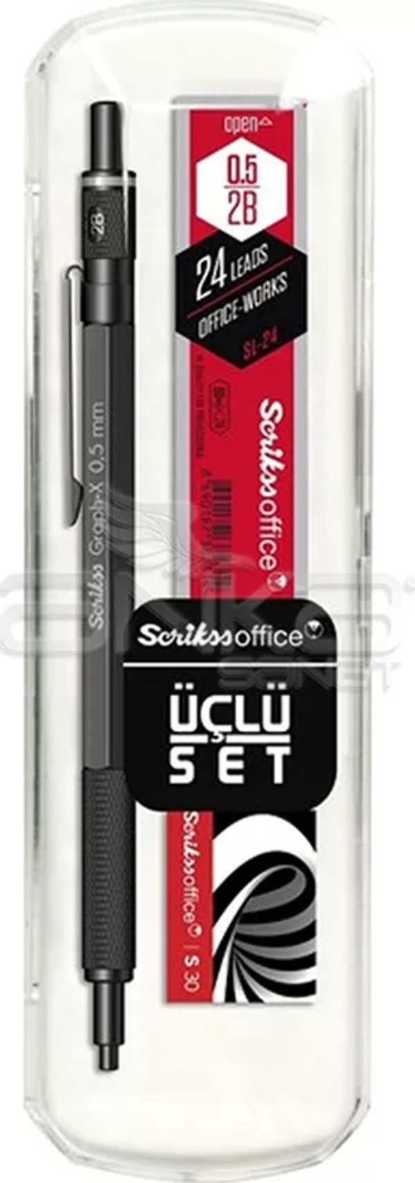 Graph-X 3lü Set Mat Siyah Versatil Kalem 0.5mm + Silgi + Min - Image 1