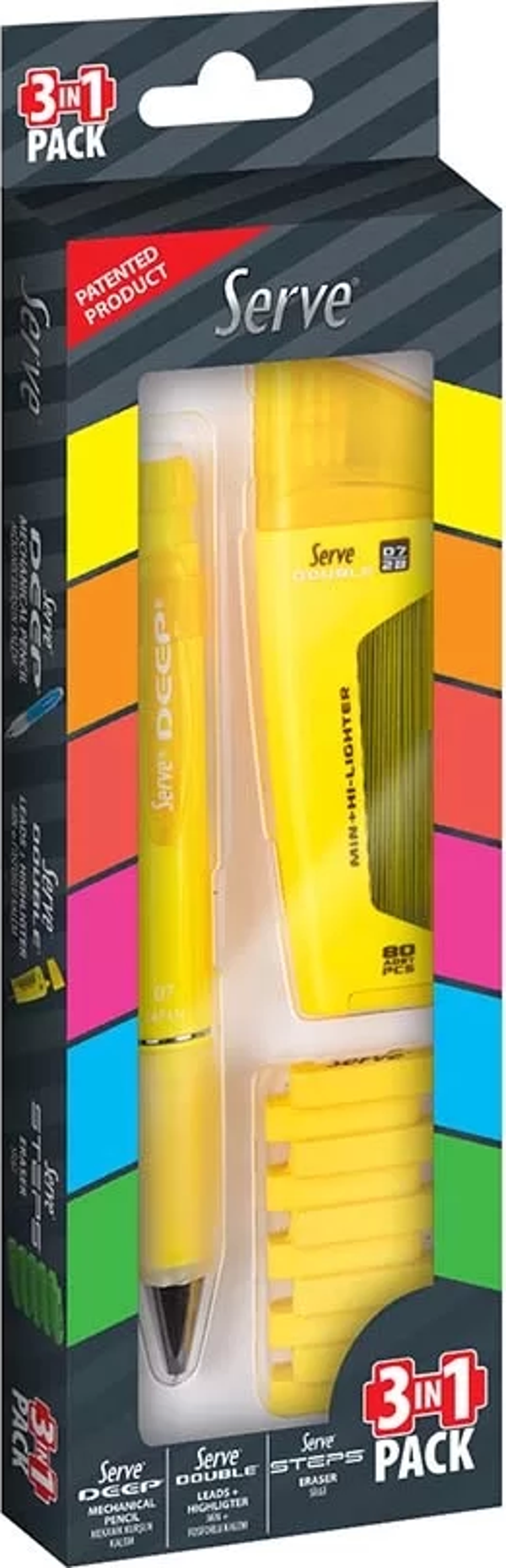 Serve Deep Versatil Kalem Blister 0.5mm Min+Silgi 3 lü Sarı - Image 1