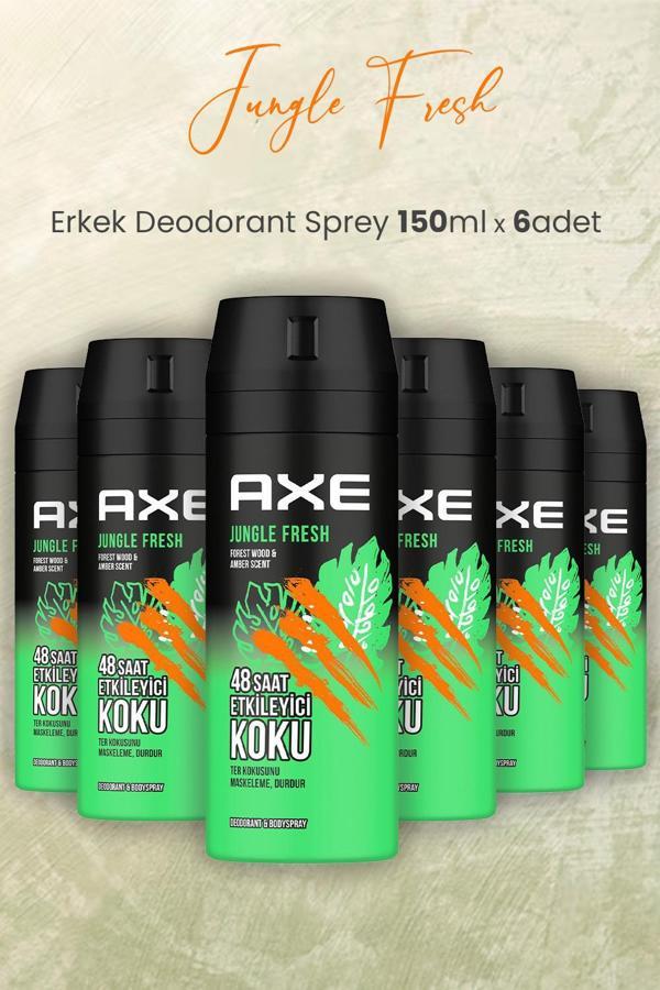 Axe Jungle Fresh Erkek Deodorant Sprey 150 ml x 6 Adet - Image 1