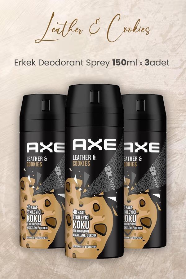 Axe Leather & Cookies Erkek Deodorant Sprey 150 ml x 3 Adet - Image 1