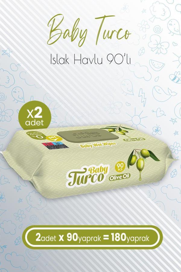 Baby Turco Bebek Islak Havlu Olive Oil 90' lı x 2 Adet (180 Yaprak) - Image 1