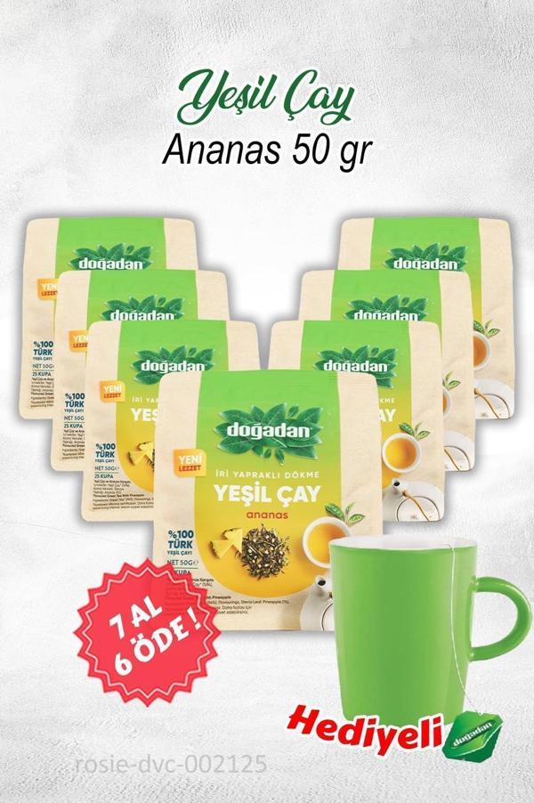 7 AL 6 ÖDE Doğadan Dökme Yeşil Çay Ananas 50 gr ve Kupa Hediyeli - Image 1