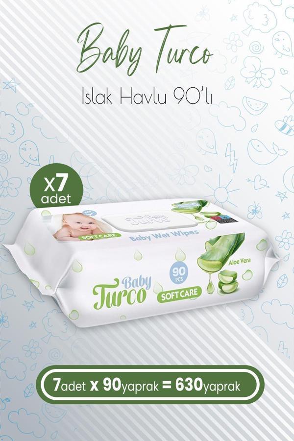Baby Turco Soft Care Bebek Islak Havlu Aloe Vera 90' lı x 7 Adet (630 Yaprak) - Image 1