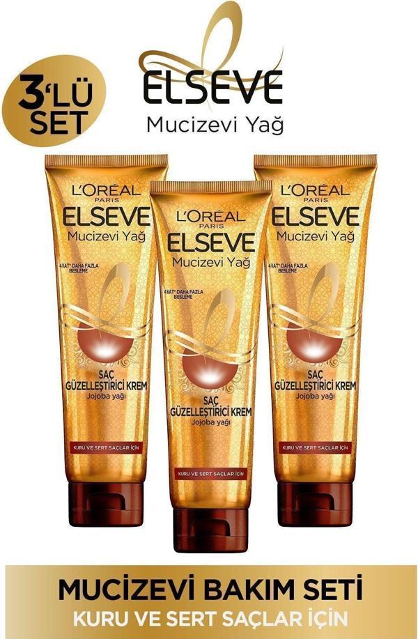 Elseve Mucizevi Yağ Saç Güzelleştirici Krem 150 ml Kuru Ve Sert Saçlar 3'lü Set - Image 1