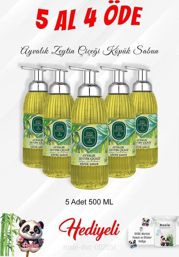  Köpük Sabun 500 ML Ayvalık Zeytin Çiçeği 5 Al 4 Öde ve Rosie Pamuk - Image 1