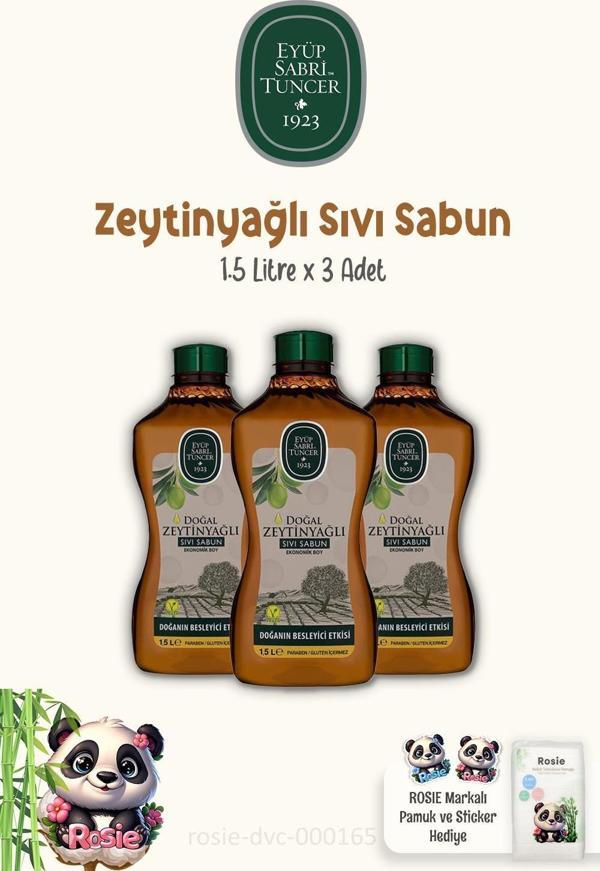3 Adet Eyüp Sabri Tuncer Doğal Zeytinyağlı Sıvı Sabun 1.5 lt ve ROSIE Pamuk - Image 1