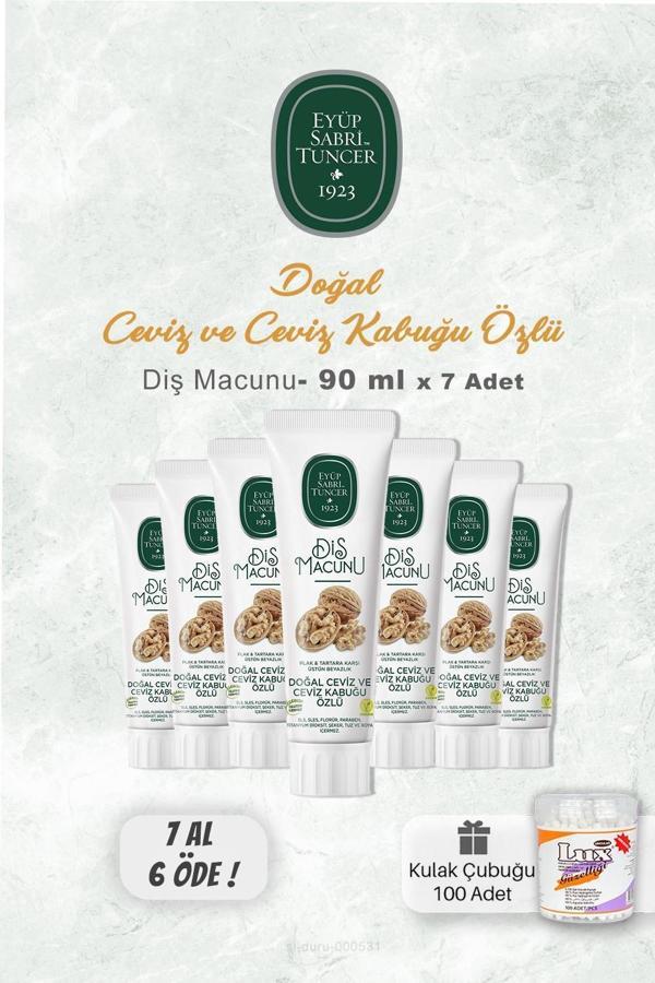 Eyüp Sabri Tuncer 90 ml Ceviz Özlü Diş Macunu 7 AL 6 ÖDE ve Lux Pamuk Çubuğu - Image 1