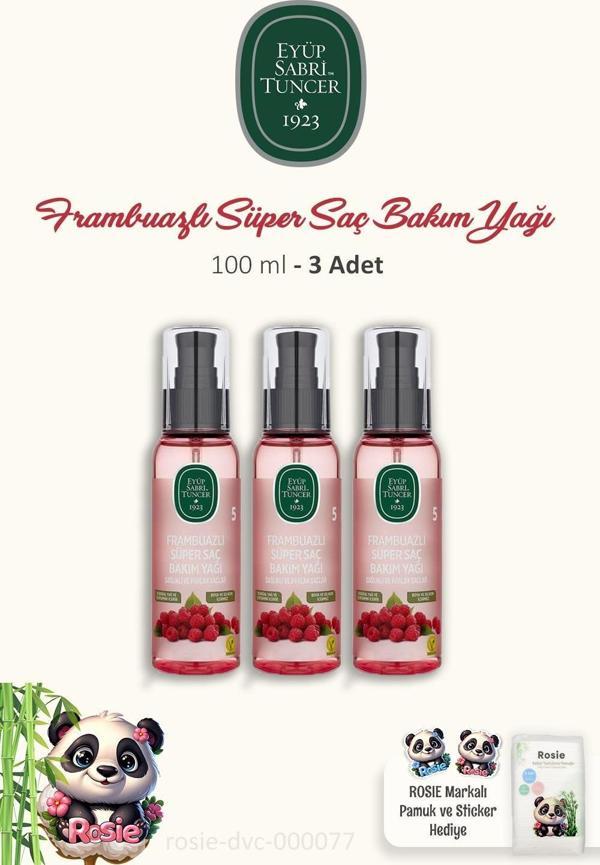 3 Adet Eyüp Sabri Tuncer Frambuazlı Süper Saç Bakım Yağı 100 ml ve ROSIE Pamuk - Image 1