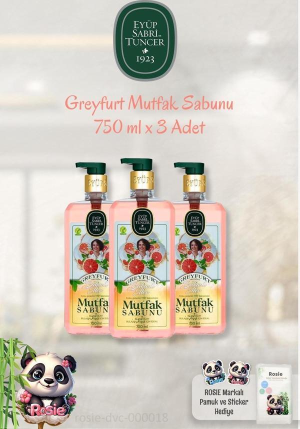 3 Adet Eyüp Sabri Tuncer Greyfurtlu Mutfak Sabunu 750 ml ve ROSIE Marka Pamuk - Image 1