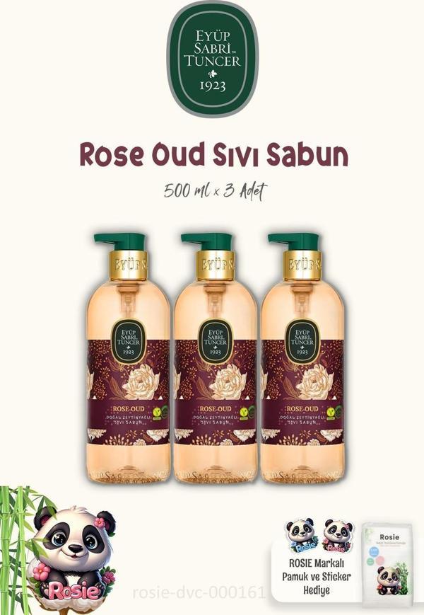 3 Adet Eyüp Sabri Tuncer Rose Oud Zeytinyağlı Sıvı Sabun 500 ml ve ROSIE Pamuk - Image 1