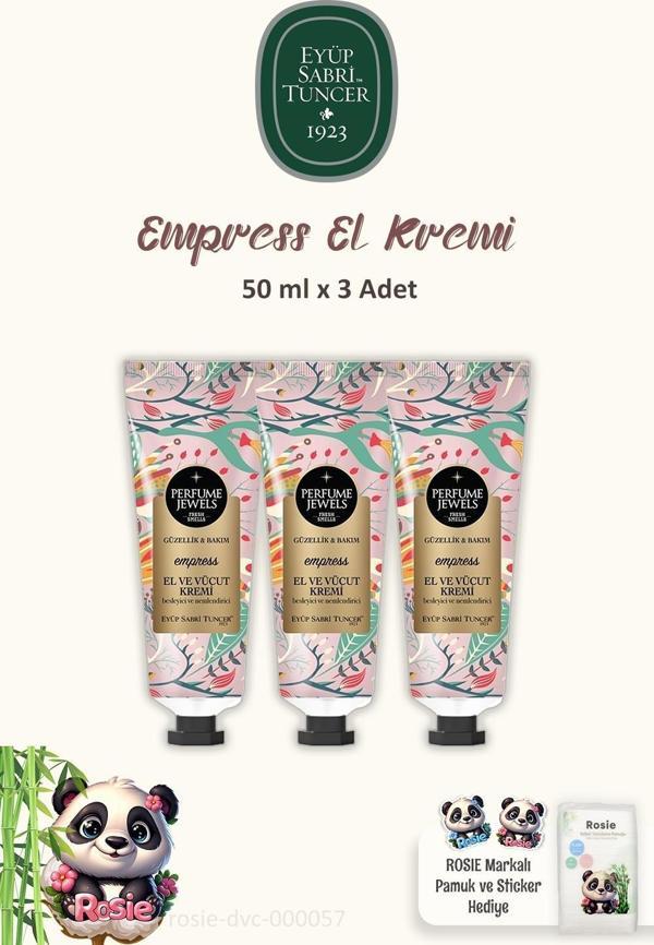 3 'lü Eyüp Sabri Tuncer Perfume Jewels Empress El Kremi 50 ml ve ROSIE Pamuk - Image 1