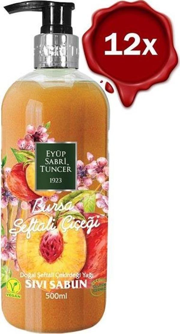Eyüp Sabri Tuncer Bursa Şeftali Çiçeği Sıvı Sabun 500 ml x 12 - Image 1