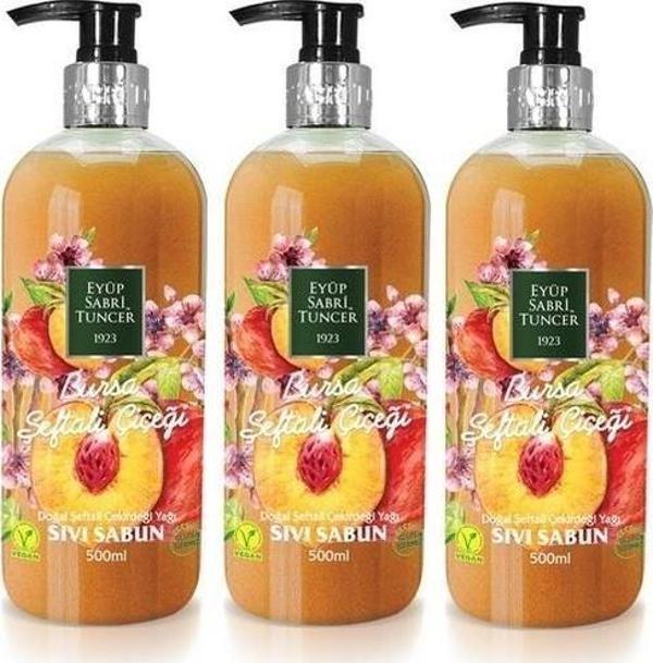 Eyüp Sabri Tuncer Bursa Şeftali Çiçeği Sıvı Sabun 500 ml x 3 - Image 1