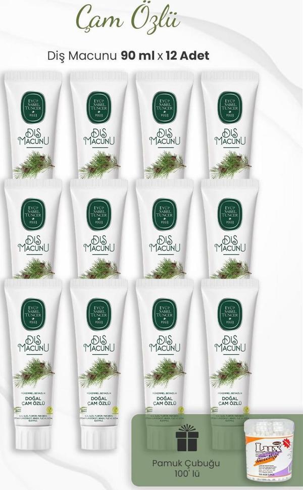 Eyüp Sabri Tuncer Çam Özlü  Diş Macunu 90 ml x 12 Adet ve Kulak Çubuğu - Image 1