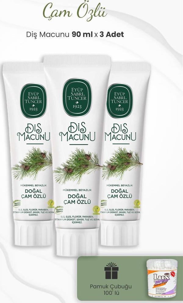 Eyüp Sabri Tuncer Çam Özlü Diş Macunu 90 ml x 3 Adet ve Kulak Çubuğu - Image 1