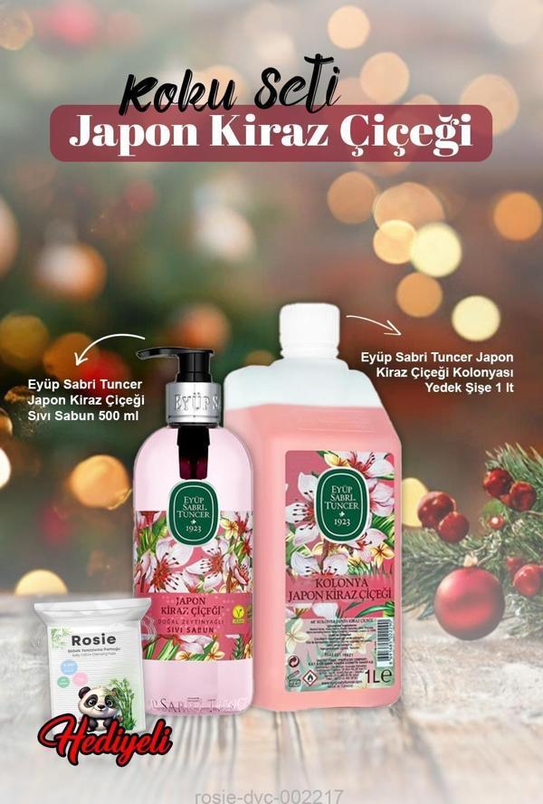 Eyüp Sabri Japon Kiraz Çiçeği Sıvı Sabun 500 ml, Kolonya 1 lt ve Rosie Pamuk - Image 1