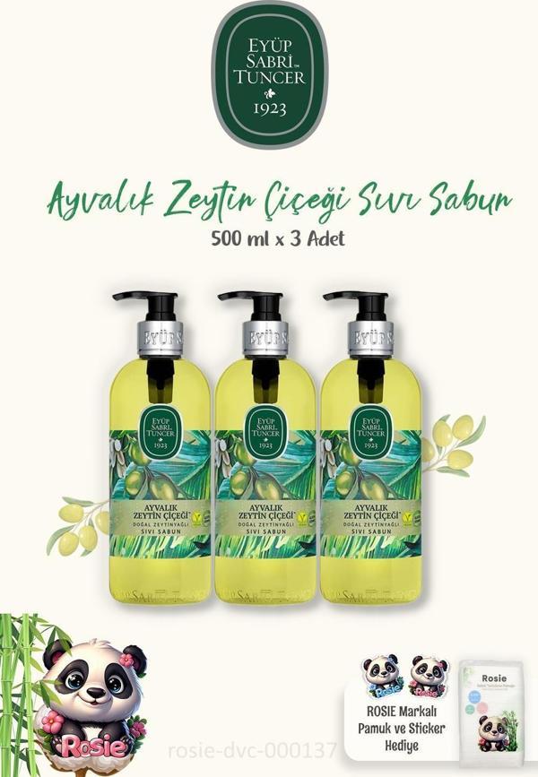 Eyüp Sabri Tuncer 3 Adet Ayvalık Zeytin Çiçeği Sıvı Sabun 500 ml ve ROSIE Pamuk - Image 1