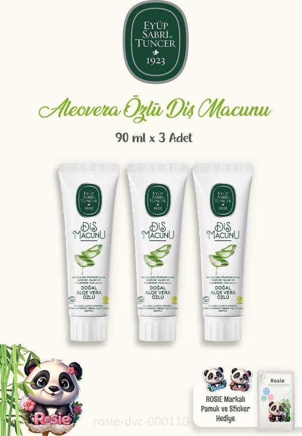 Eyüp Sabri Tuncer Diş Macunu Aloe Vera Özlü 90 ml 3 Adet ve 60'lı ROSIE Pamuk - Image 1