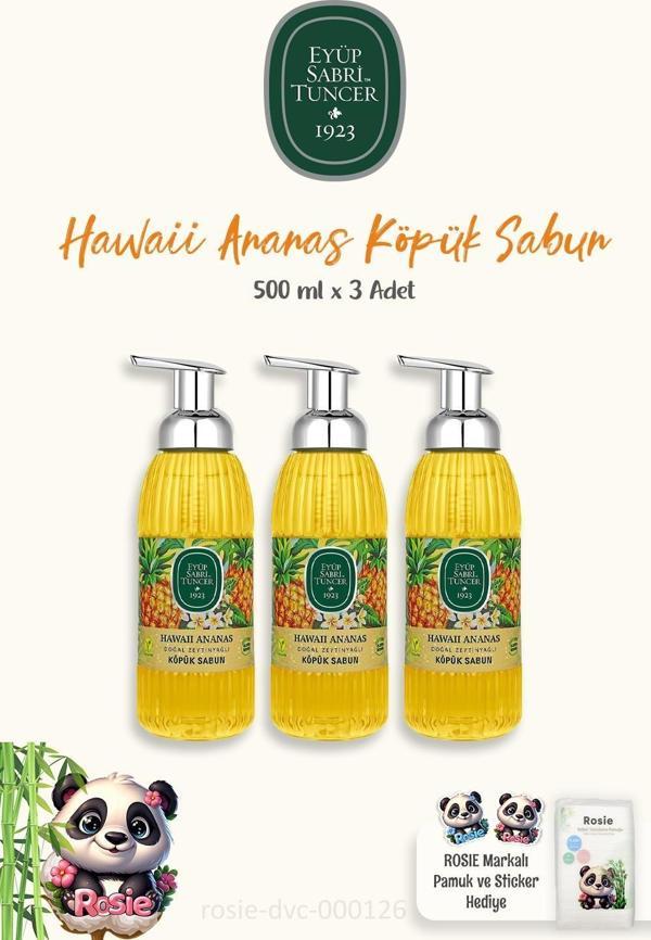 Eyüp Sabri Tuncer 3 Adet Hawaii Ananas Köpük Sabun 500 ml ve ROSIE Pamuk 60'lı - Image 1