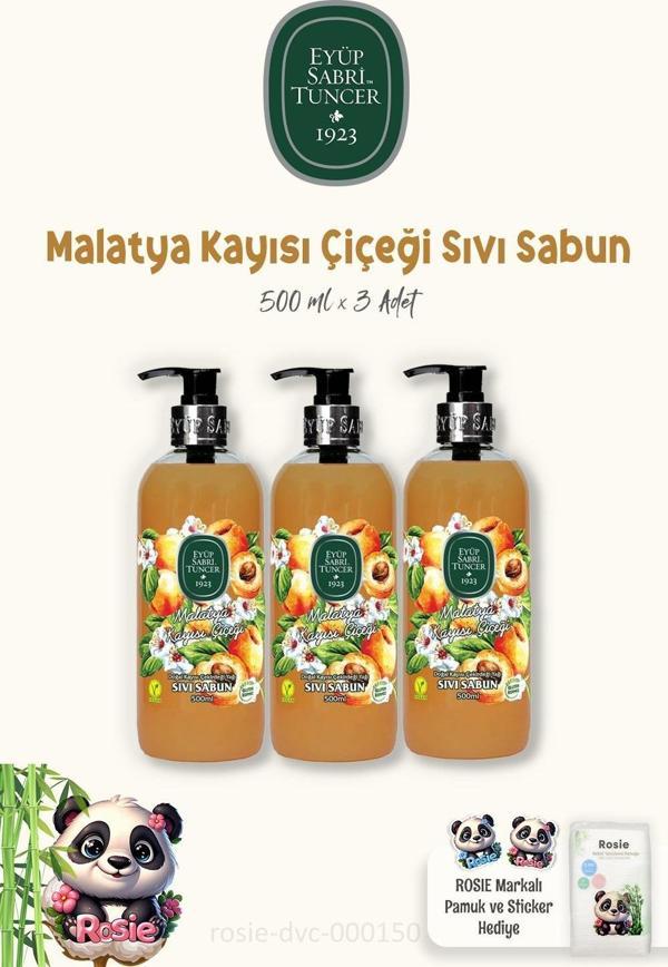 Eyüp Sabri Tuncer 3 Adet Malatya Kayısı Çiçeği Sıvı Sabun 500 ml ve ROSIE Pamuk - Image 1