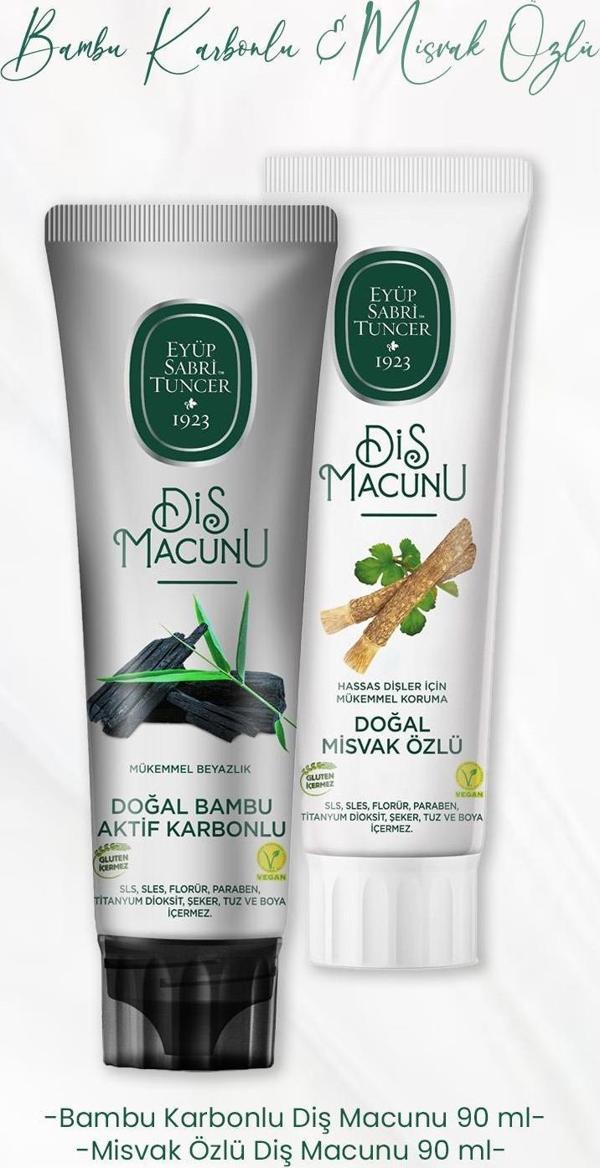 Eyüp Sabri Tuncer Diş Macunu Bambu Karbonlu 90 ml ve Misvak Özlü 90 ml - Image 1