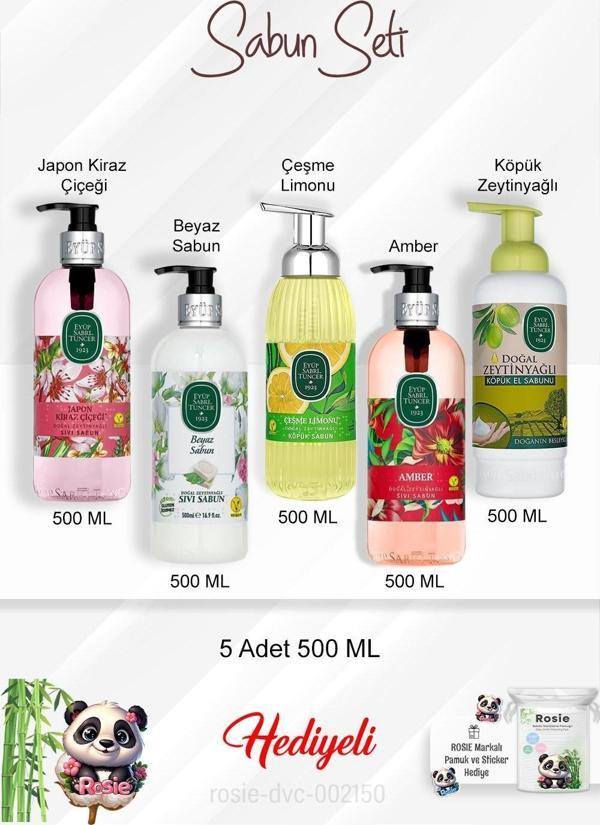500 ML Sabun Paket Amber, Zeytinyağlı, Beyaz Sabun, Çeşme Limonu, Japon Kiraz Çiçeği ve Rosie - Image 1