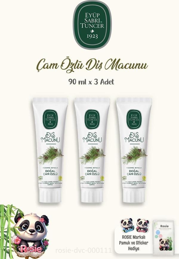 Eyüp Sabri Tuncer Diş Macunu Çam Özlü 90 ml 3 Adet ve ROSIE %100 Pamuk - Image 1