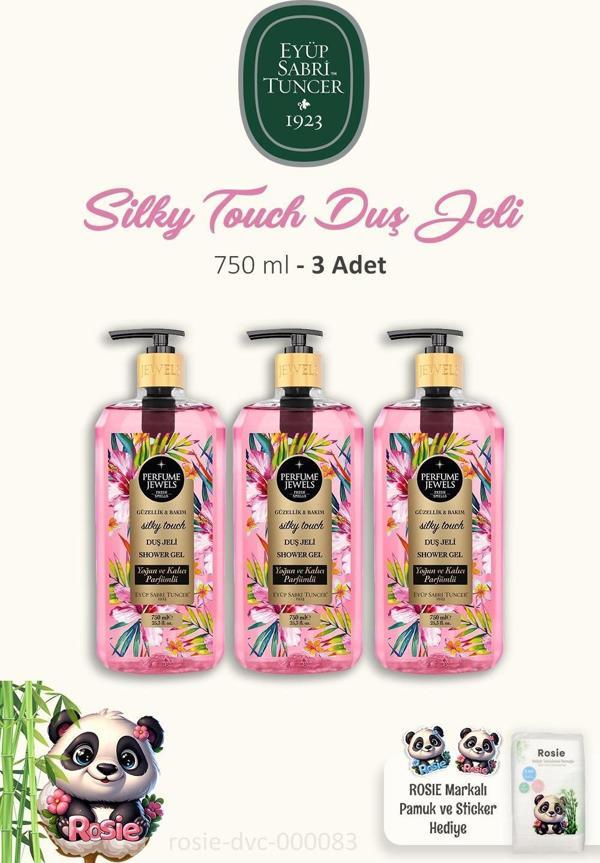 Eyüp Sabri Tuncer 3 Adet Silky Touch Duş Jeli 750 ml, ROSIE Pamuk Hediye - Image 1