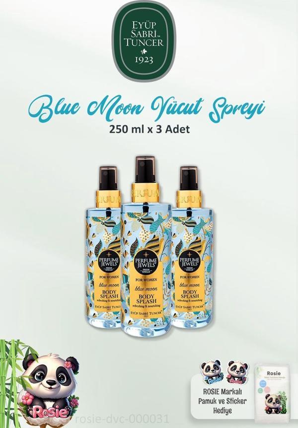 Eyüp Sabri Tuncer 3 Adet Vücut Spreyi Blue Moon 250 ml ve ROSIE Pamuk 60'lı - Image 1