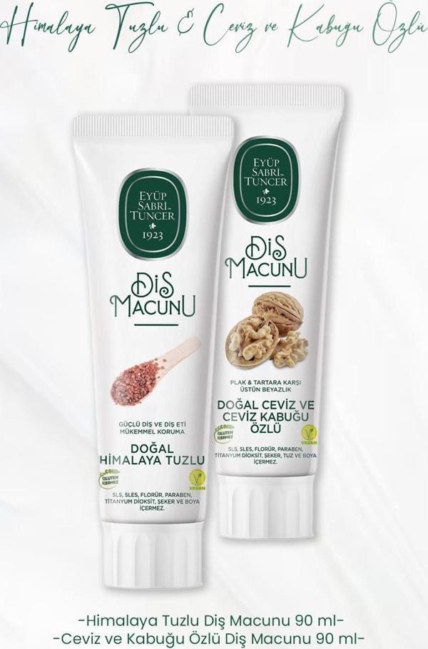 Eyüp Sabri Tuncer Diş Macunu Himalaya Tuzlu 90 ml ve Ceviz ve Kabuğu Özlü 90 ml - Image 1