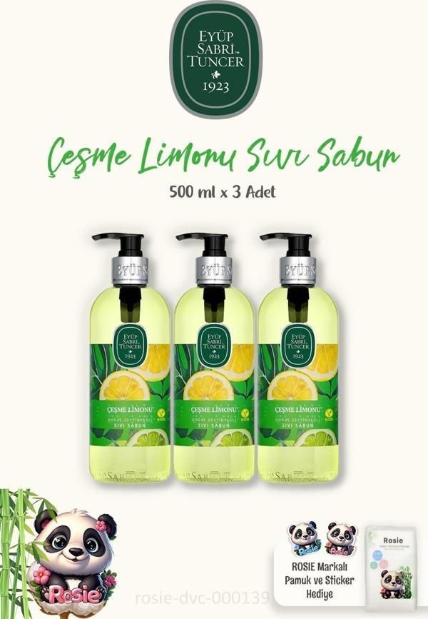 Eyüp Sabri Tuncer 3'lü Çeşme Limonu Sıvı Sabun 500 ml ve ROSIE Pamuk 60'lı - Image 1