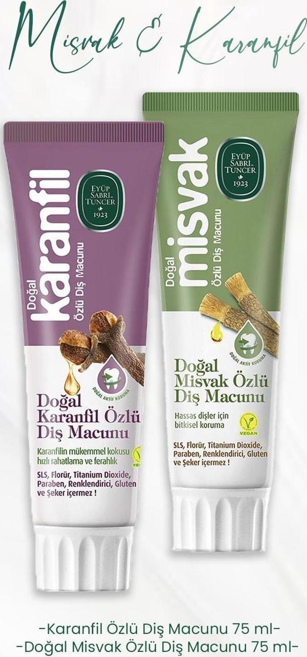 Eyüp Sabri Tuncer Diş Macunu Karanfil Özlü 75 ml ve Doğal Misvak Özlü 75 ml - Image 1