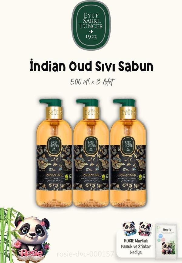 Eyüp Sabri Tuncer 3'lü Indian Oud Zeytinyağlı Sıvı Sabun 500 ml ve ROSIE Pamuk - Image 1